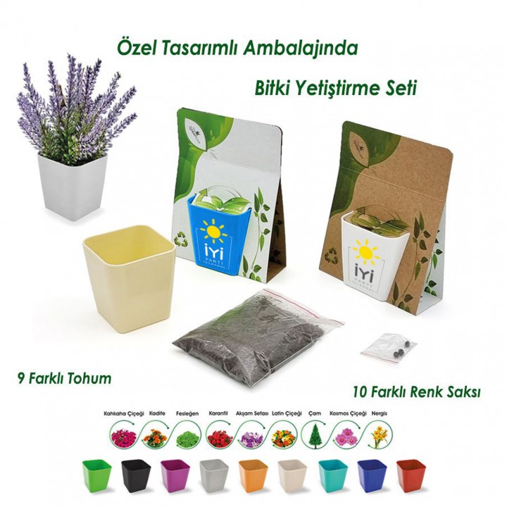 İYİ Parti Logolu Çantalı Köşeli Saksı Bitki Yetiştirme Seti